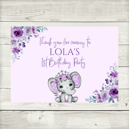 Rectangle Stickers | Party Stickers | Purple Floral Elephant Baby Shower, Birthday, Christening Stickers | Party Bag Stickers