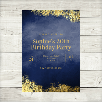 Navy Gold Invitations | A6 Invites | Navy Gold Party Theme | Party Invitations