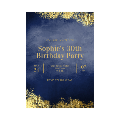 Navy Gold Invitations | A6 Invites | Navy Gold Party Theme | Party Invitations