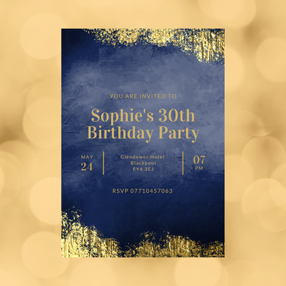 Navy Gold Invitations | A6 Invites | Navy Gold Party Theme | Party Invitations