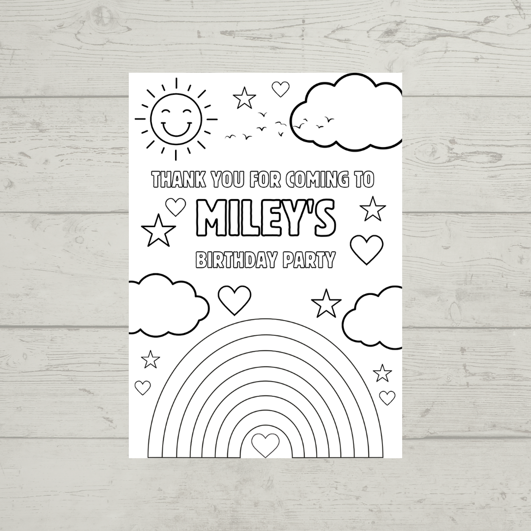 A6 Colouring Sheets | Personalised Rainbow Colouring Sheets | Party Bag Favours