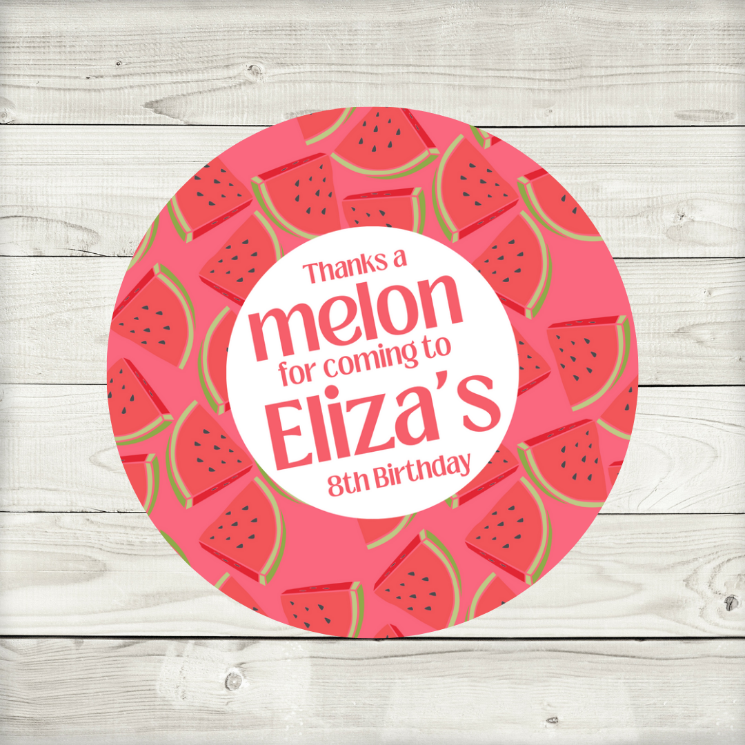 Red Watermelon Party Stickers | Circle Stickers | Sticker Sheet | Party Stickers (Design 1)