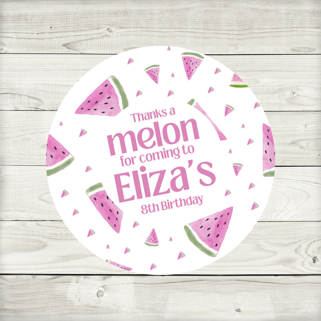 Pink Watermelon Party Stickers | Circle Stickers | Sticker Sheet | Party Stickers (Design 2)