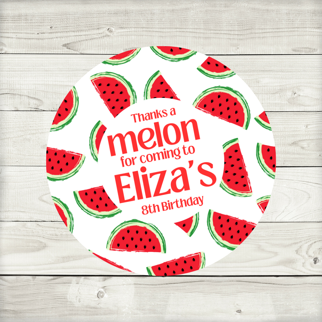 Red Watermelon Party Stickers | Circle Stickers | Sticker Sheet | Party Stickers (Design 7)