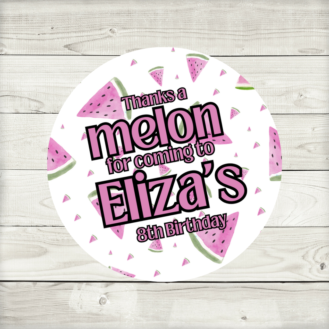 Pink Watermelon Party Stickers | Circle Stickers | Sticker Sheet | Party Stickers (Design 4)