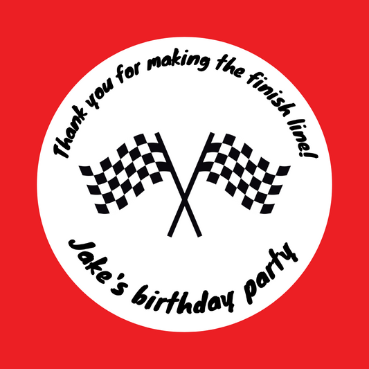 Racing Car Flag Party Stickers | Circle Stickers | Sticker Sheet | Party Stickers | Racing Car Party Theme