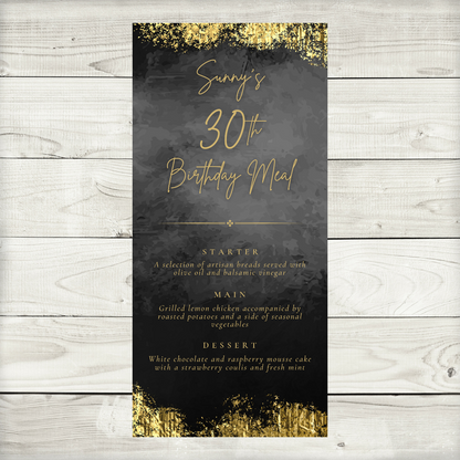 Table Party Menu | Black & Gold Menu | Black & Gold Party Theme