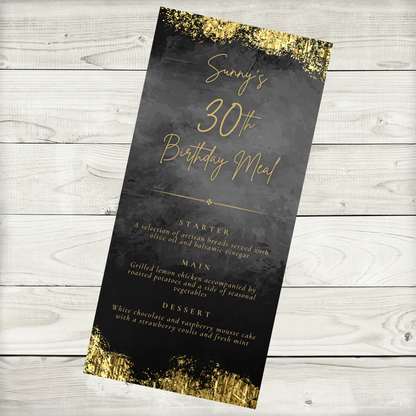 Table Party Menu | Black & Gold Menu | Black & Gold Party Theme