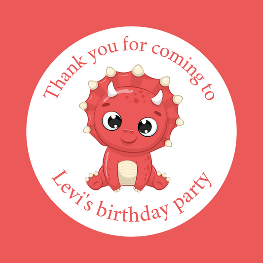 Red Dinosaur Party Stickers | Circle Stickers | Sticker Sheet | Party Stickers | Dinosaur Party Theme