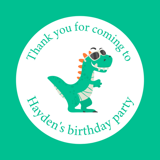 Green Cool Dinosaur Party Stickers | Circle Stickers | Sticker Sheet | Party Stickers | Dinosaur Party Theme