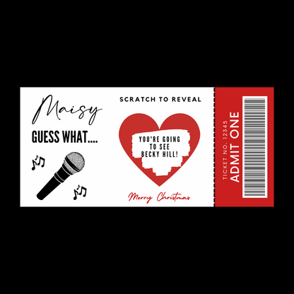 Surprise Ticket Print | Personalised Concert Scratch Reveal Ticket | Gift Idea