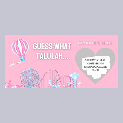 Surprise Ticket Print | Personalised Pink Theme Park Ticket Pass Voucher Membership | Scratch Reveal | Gift Idea