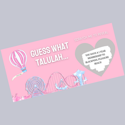 Surprise Ticket Print | Personalised Pink Theme Park Ticket Pass Voucher Membership | Scratch Reveal | Gift Idea