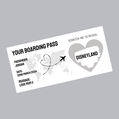 Silver/Grey Surprise Ticket Print | Personalised Boarding Pass Ticket | Holiday Destination Scratch Reveal | Gift Idea