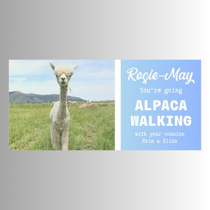 Surprise Ticket Print | Personalised Alpaca Walking Ticket Pass Voucher Membership | Gift Idea