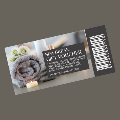 Surprise Ticket Print | Personalised Spa Day Break Ticket Voucher | Gift Idea