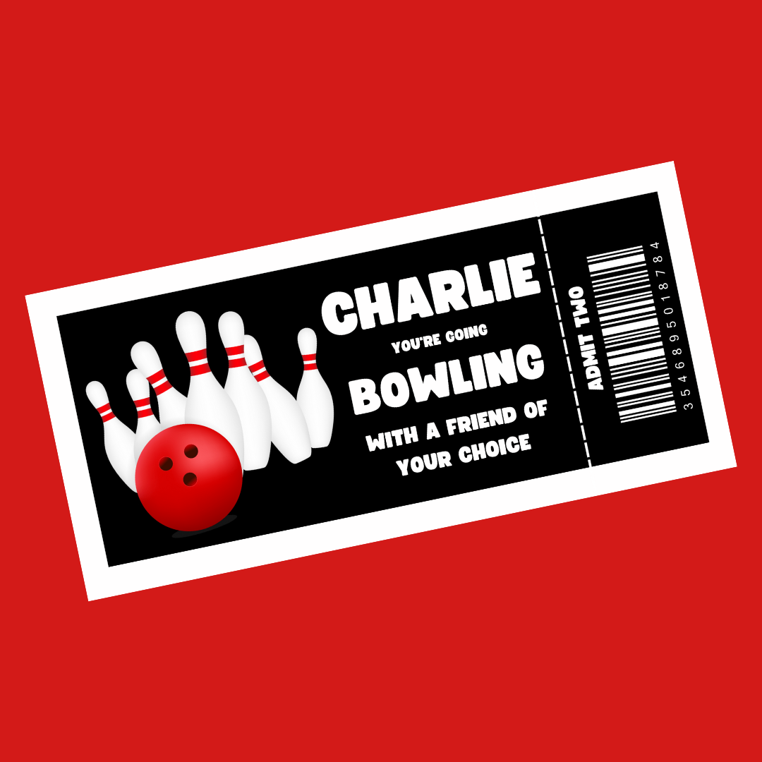 Surprise Ticket Print | Personalised Bowling Ticket Pass Voucher Membership | Gift Idea