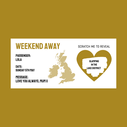 Gold Surprise Ticket Print | Personalised Weekend Away Scratch Reveal Ticket | Staycation UK | Gift Idea