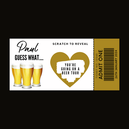 Surprise Ticket Print | Personalised Beer Festival Tour Weekend Ticket Pass Voucher Membership | Gift Idea