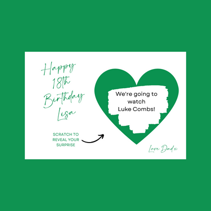 A6 Green Surprise Ticket Print | Personalised Birthday Ticket | Birthday Scratch Reveal | Gift Idea