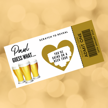 Surprise Ticket Print | Personalised Beer Festival Tour Weekend Ticket Pass Voucher Membership | Gift Idea