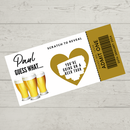 Surprise Ticket Print | Personalised Beer Festival Tour Weekend Ticket Pass Voucher Membership | Gift Idea