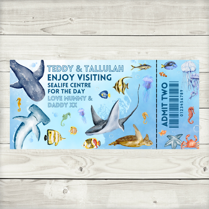 Surprise Ticket Print | Personalised Aquarium Sea Life Ticket Pass Voucher Membership | Gift Idea