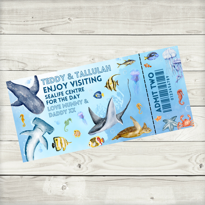 Surprise Ticket Print | Personalised Aquarium Sea Life Ticket Pass Voucher Membership | Gift Idea