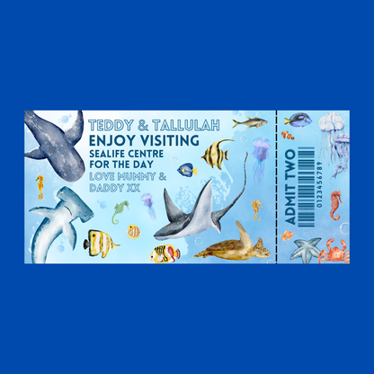 Surprise Ticket Print | Personalised Aquarium Sea Life Ticket Pass Voucher Membership | Gift Idea