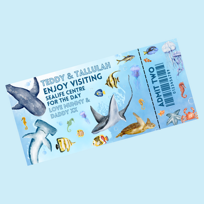 Surprise Ticket Print | Personalised Aquarium Sea Life Ticket Pass Voucher Membership | Gift Idea