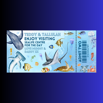 Surprise Ticket Print | Personalised Aquarium Sea Life Ticket Pass Voucher Membership | Gift Idea