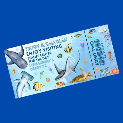 Surprise Ticket Print | Personalised Aquarium Sea Life Ticket Pass Voucher Membership | Gift Idea