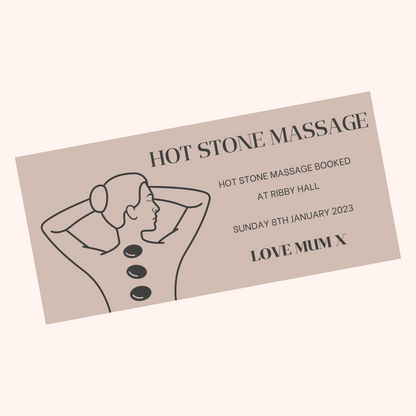 Surprise Ticket Print | Personalised Hot Stone Massage Treatment Ticket Voucher | Spa Day Gift Idea