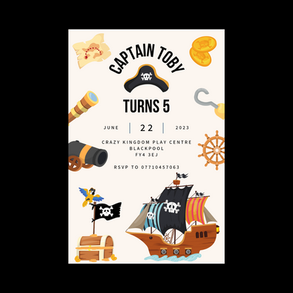 Pirate Theme Birthday Party Invitations | A6 Invites | Pirate Theme Invitations | Party Invitations