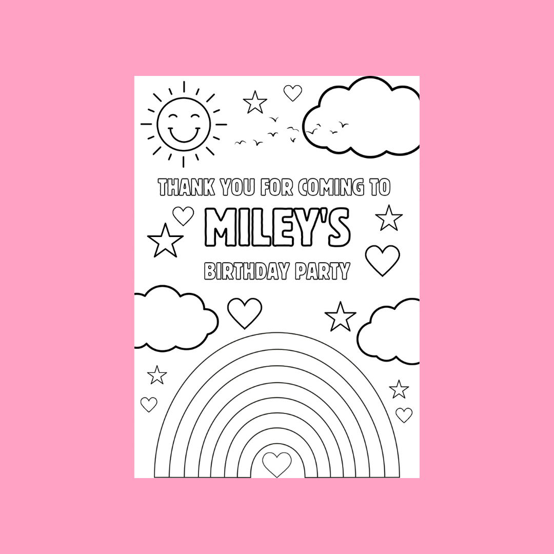 A6 Colouring Sheets | Personalised Rainbow Colouring Sheets | Party Bag Favours