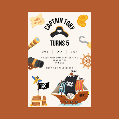 Pirate Theme Birthday Party Invitations | A6 Invites | Pirate Theme Invitations | Party Invitations