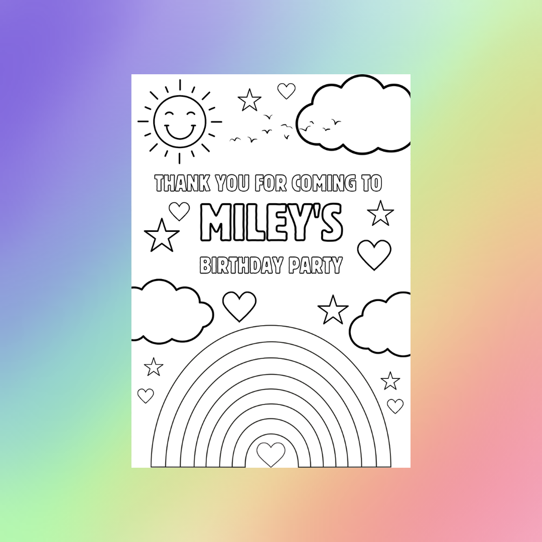 A6 Colouring Sheets | Personalised Rainbow Colouring Sheets | Party Bag Favours