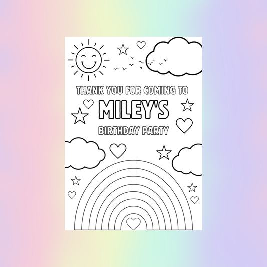 A6 Colouring Sheets | Personalised Rainbow Colouring Sheets | Party Bag Favours