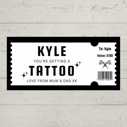 Surprise Ticket Print | Personalised Tattoo Ticket Gift Voucher | Gift Idea