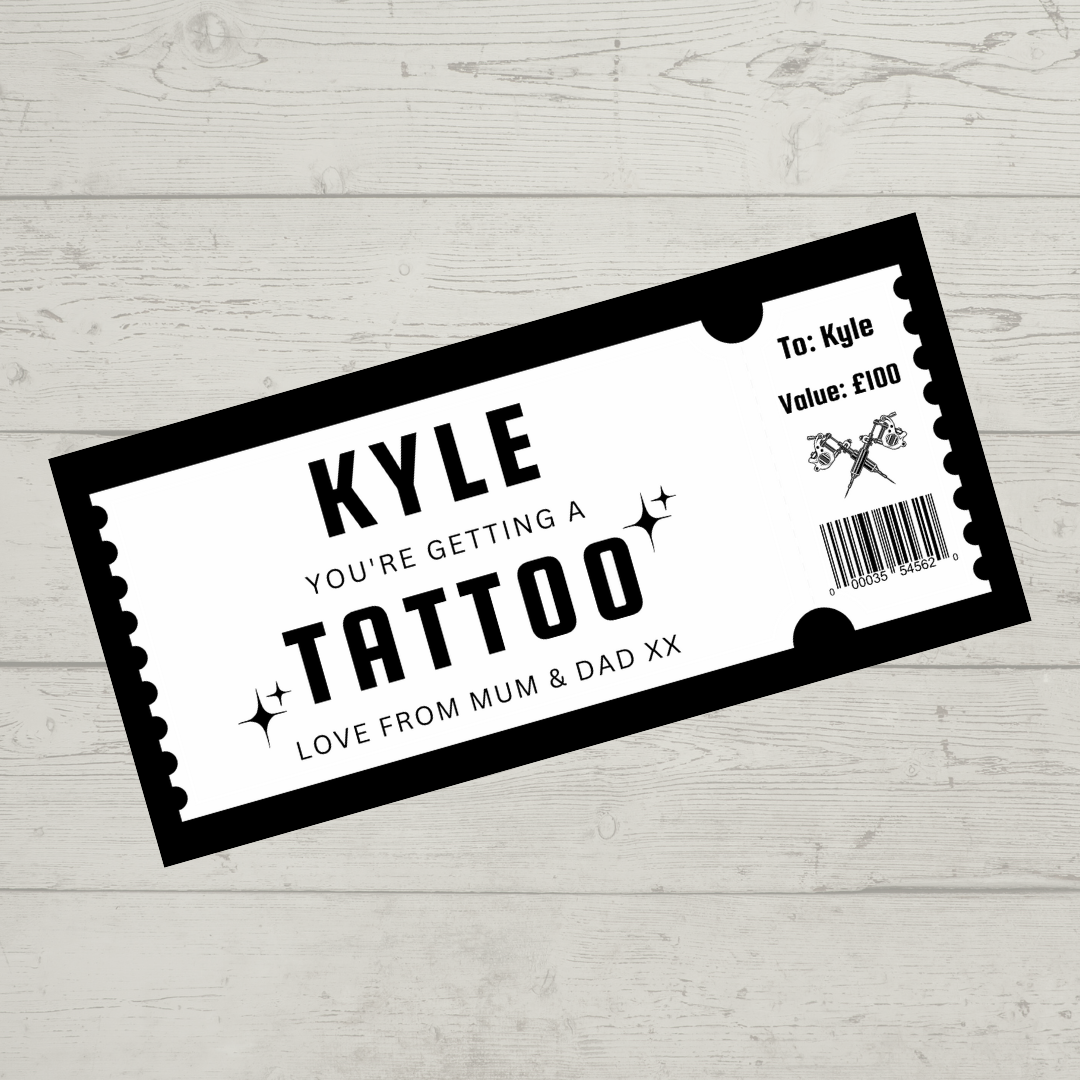 Surprise Ticket Print | Personalised Tattoo Ticket Gift Voucher | Gift Idea