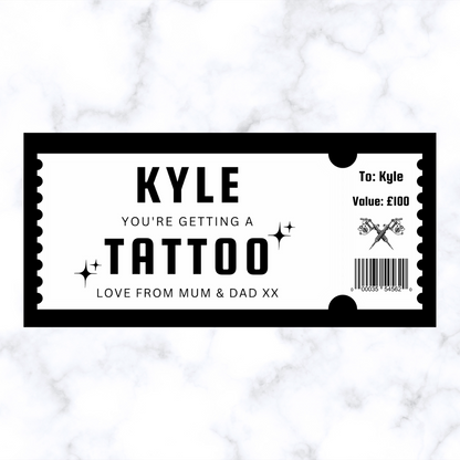 Surprise Ticket Print | Personalised Tattoo Ticket Gift Voucher | Gift Idea