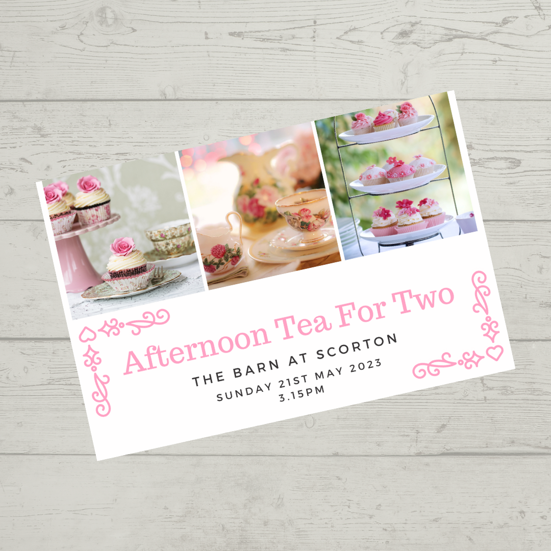 A6 Print | Pink Afternoon Tea Gift Voucher | Gift Ticket Idea