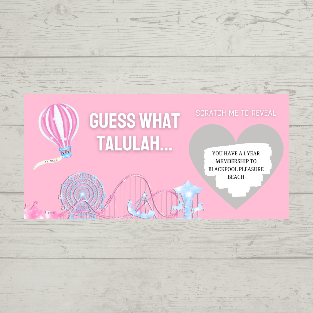 Surprise Ticket Print | Personalised Pink Theme Park Ticket Pass Voucher Membership | Scratch Reveal | Gift Idea