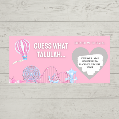 Surprise Ticket Print | Personalised Pink Theme Park Ticket Pass Voucher Membership | Scratch Reveal | Gift Idea