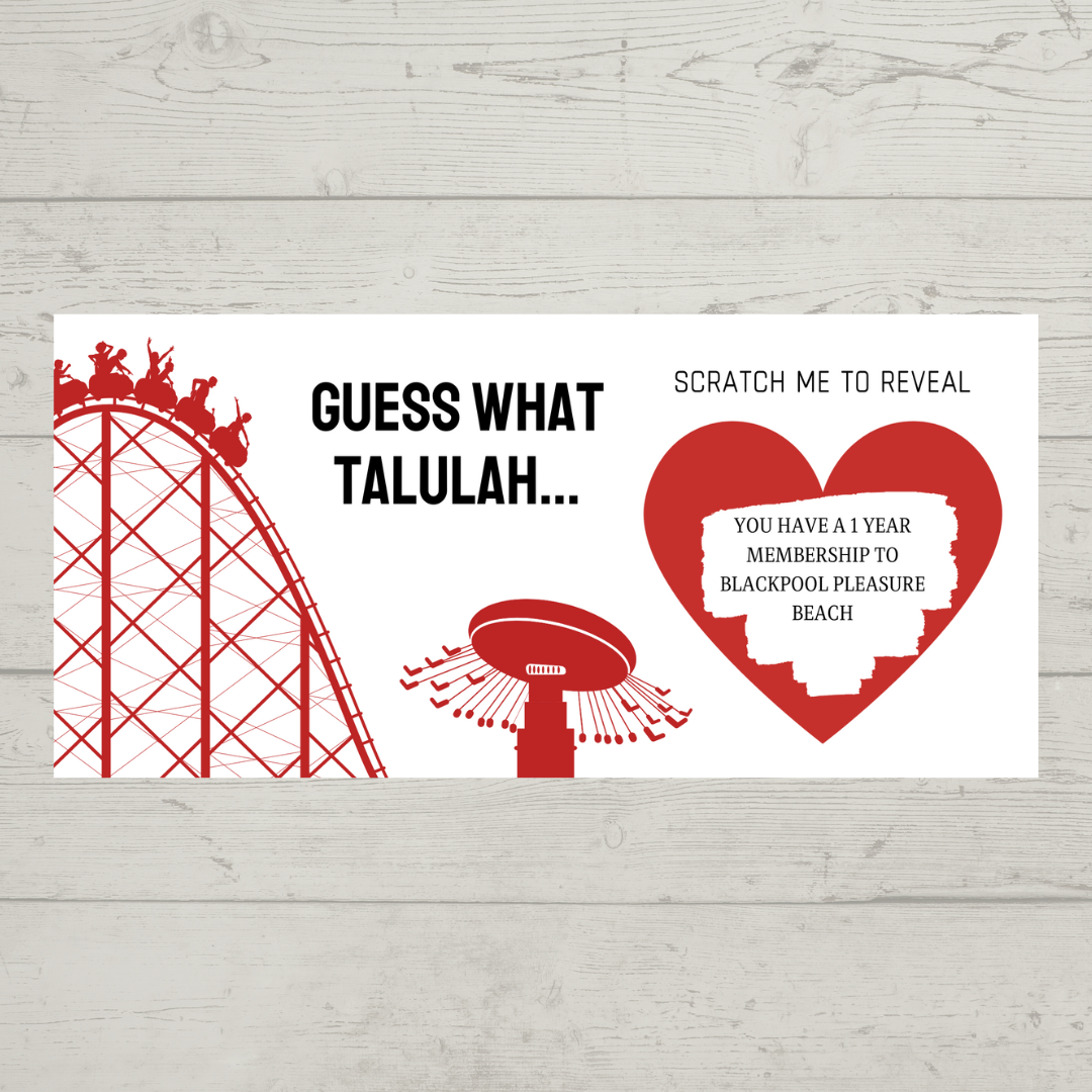 Surprise Ticket Print | Personalised Red Theme Park Ticket Pass Voucher Membership | Scratch Reveal | Gift Idea