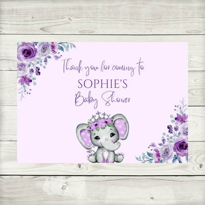 Rectangle Stickers | Party Stickers | Purple Floral Elephant Baby Shower, Birthday, Christening Stickers | Party Bag Stickers