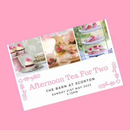 A6 Print | Pink Afternoon Tea Gift Voucher | Gift Ticket Idea