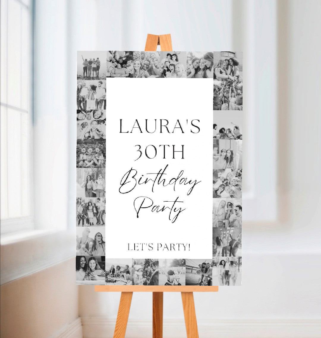 Black & White Image Photo Collage Welcome Board Sign | Personalised Birthday Wedding Engagement Board | Birthday Wedding Engagement Party Sign | A4, A3, A2