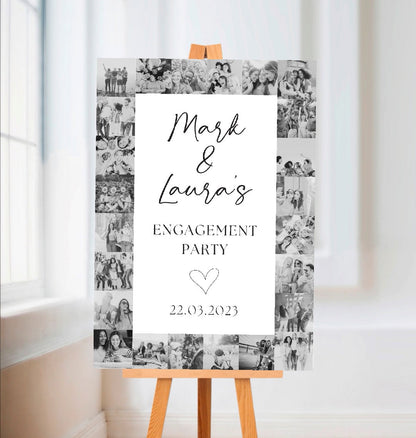 Black & White Image Photo Collage Welcome Board Sign | Personalised Birthday Wedding Engagement Board | Birthday Wedding Engagement Party Sign | A4, A3, A2