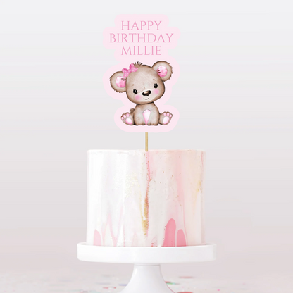 Cake Topper | Personalised Pink Teddy Bear Cake Topper | Pink Teddy Bear Party Supplies